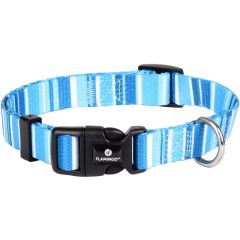 Flamingo. Hundhalsband Alfry Blå. Randigt hundhalsband med klickspänne.