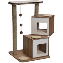 Catit Vesper Double Walnut. Elegant klösmöbel med två kuber. 