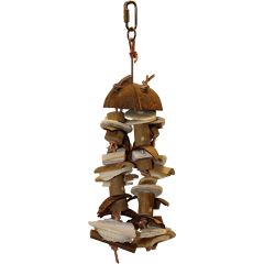 Ozami. Fågelleksak Jimi. Fågelleksak med läder och kokosnöt.