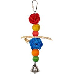 Ozami. Fågelleksak Felix. Hängleksak med flätade bollar och klocka.