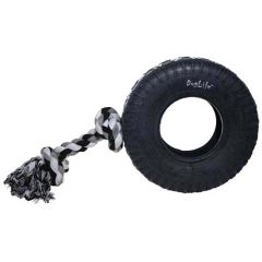 Dog Life. Tuff Tire With Cotton Tug S. Tuggleksak med rep för drag och apport.