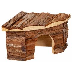 Ozami. Hörnhus Naturträ S. Hörnhus i trä med barktak.