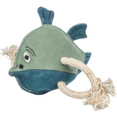 Trixie. Läderleksak Fisk 28cm. Dragleksak i läder med rephandtag.