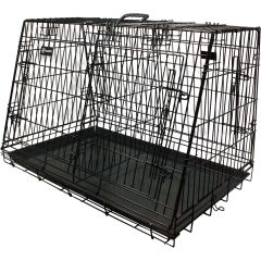 Ozami. Hundbur Lutande 2-delad Svart. Transportbur i kraftigt metallgaller.